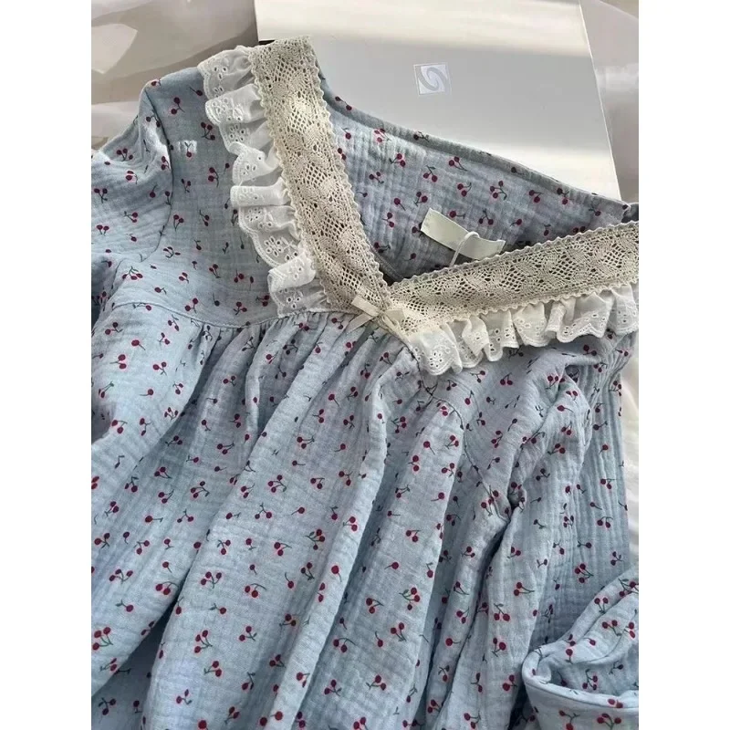 Южная корея ins cherry floral пижамы - Фотография_3