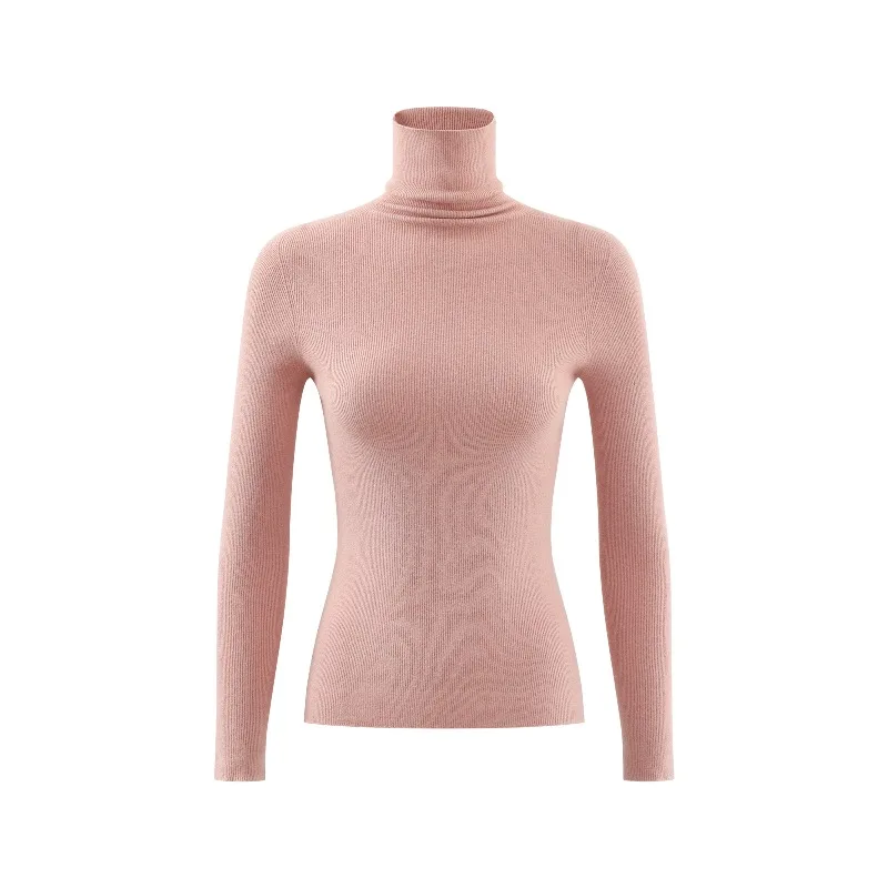 Облегающий эластичный вязаный топ с высоким воротником для женщин - Фотография_6