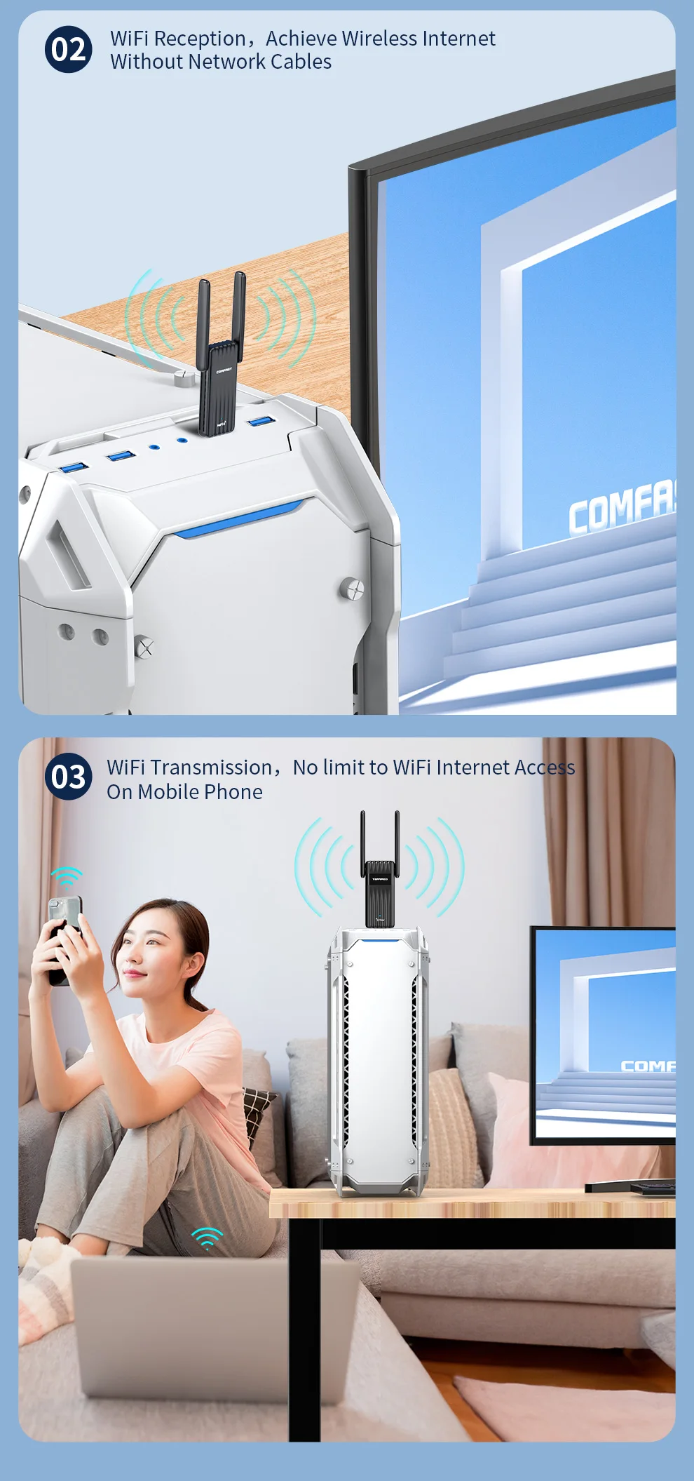 Comfast 300-900m wifi 6 bt 5.3 usb-адаптер двухдиапазонный 2 - Фотография_5