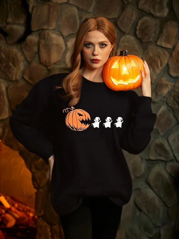 Женская толстовка с рисунком тыквы на хэллоуин