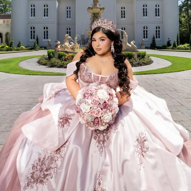 Розовое платье quinceanera с открытыми плечами - Фотография_2