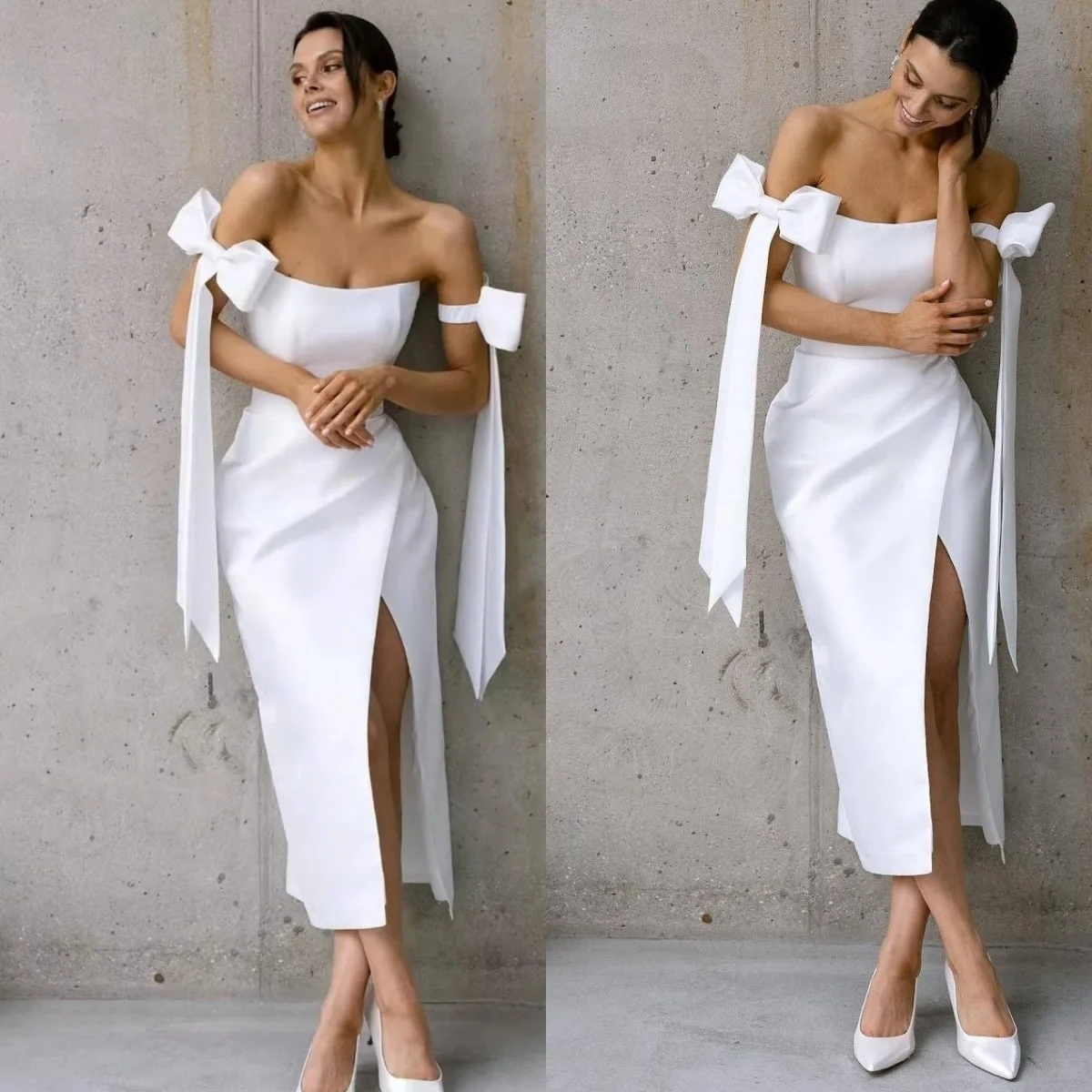 Белое атласное современное свадебное - Фотография_2