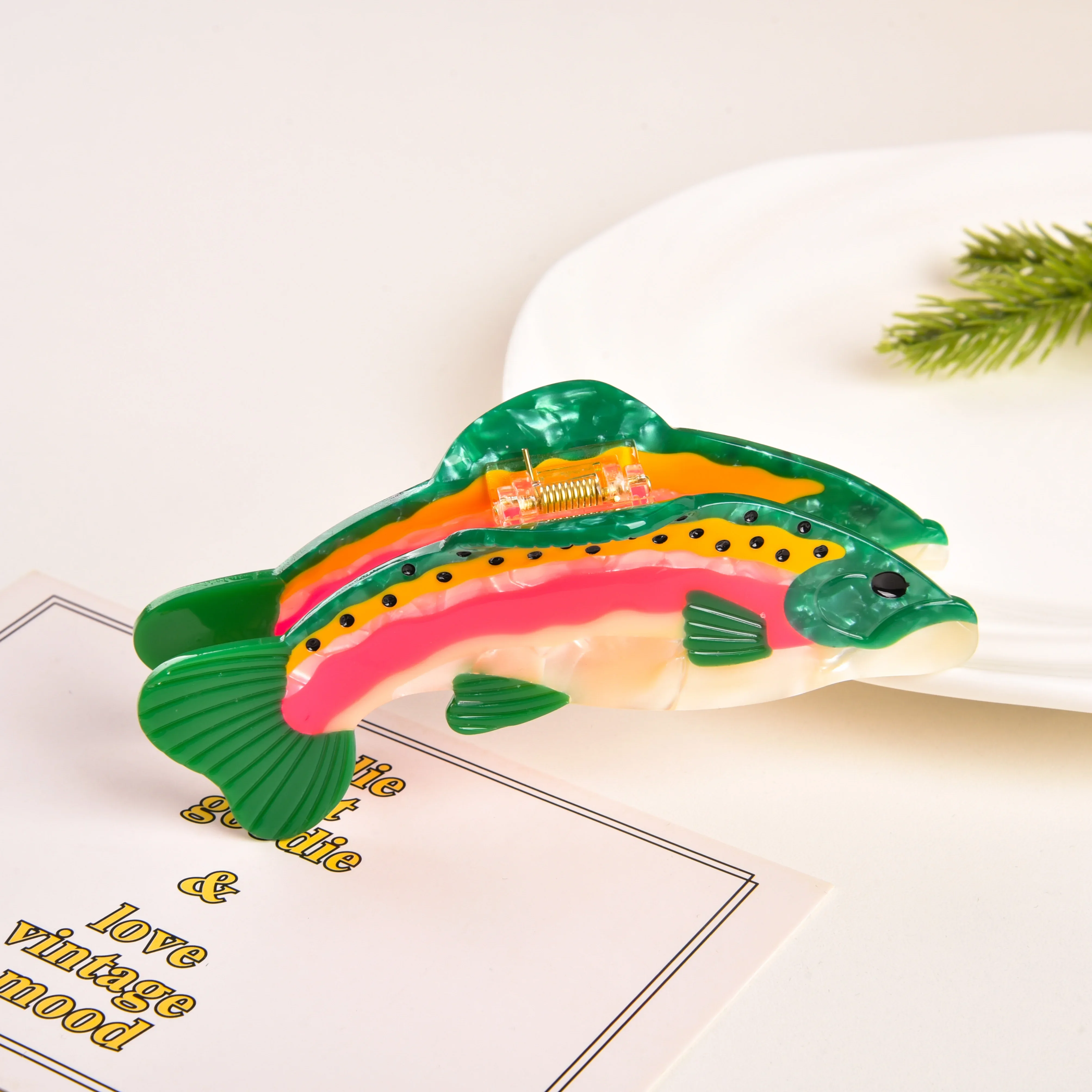 Ds 12 см, большие заколки для волос из зеленой форели - Фотография_4