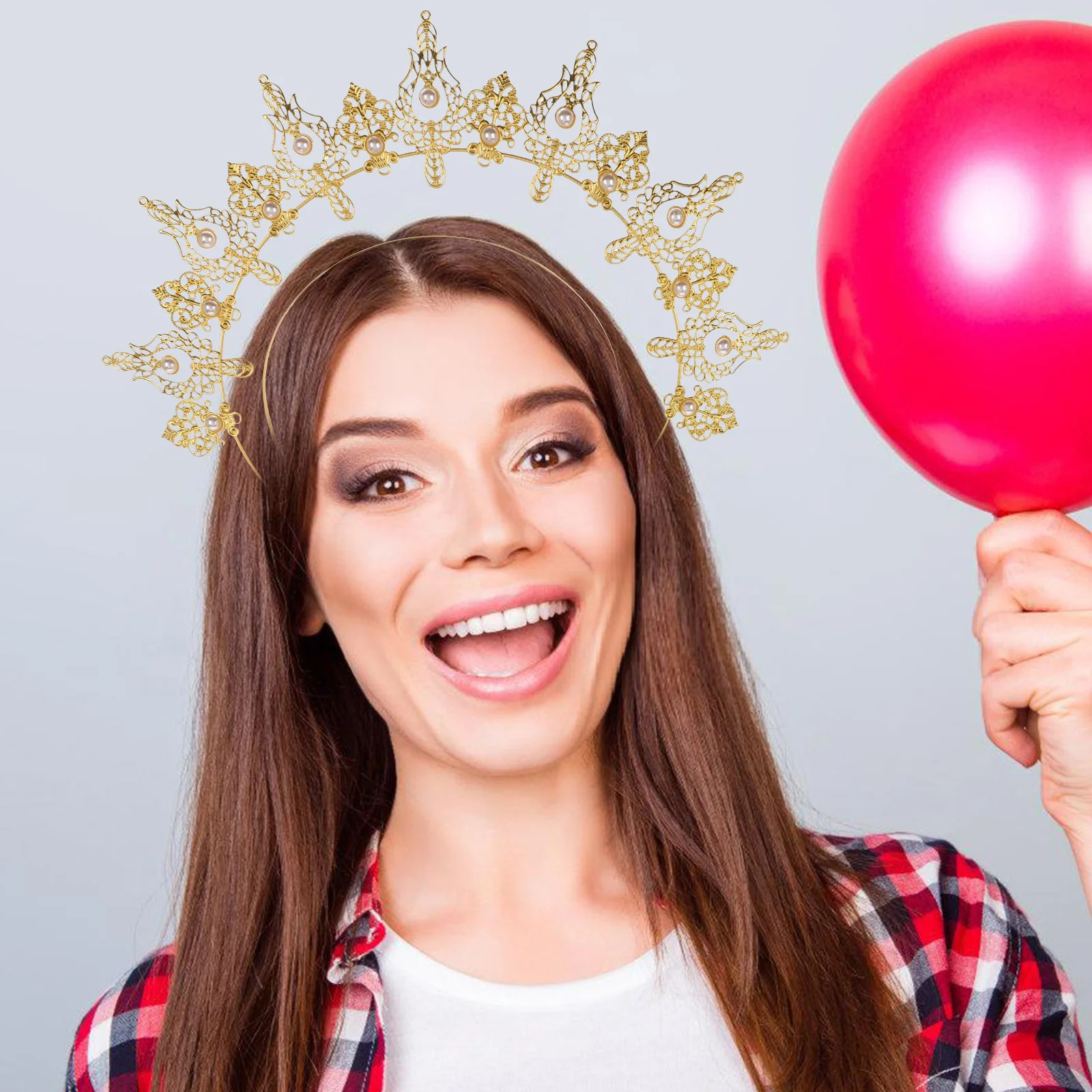 Повязка на голову с золотой жемчужной короной - Фотография_6