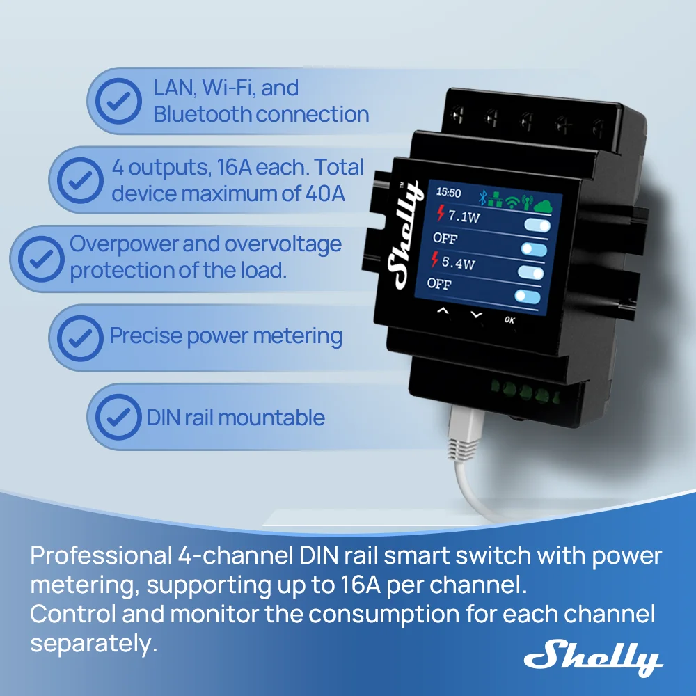 Четырехканальный релейный переключатель shelly pro 4pm lan wi-fi - Фотография_4