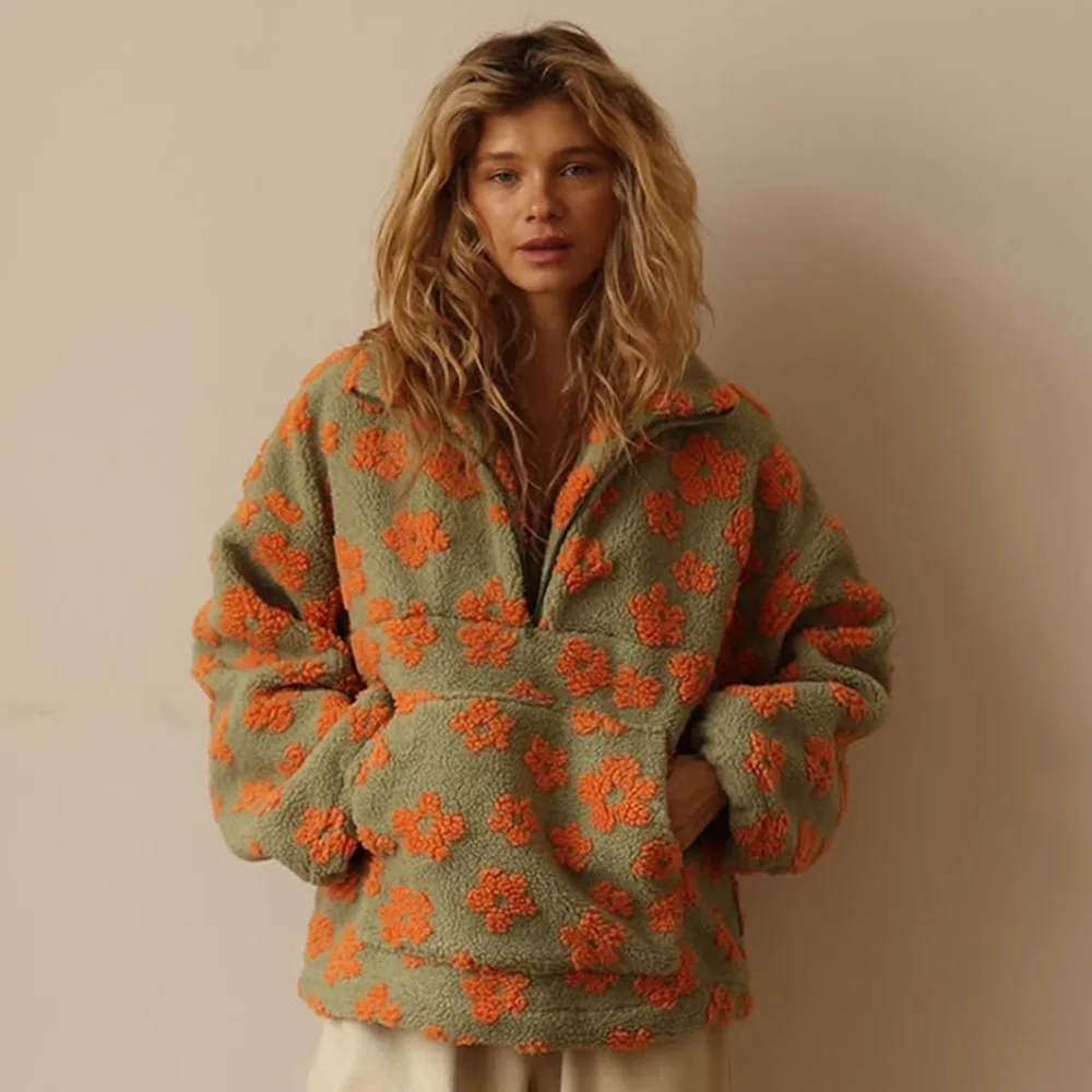 Sumuyoo осенне-зимний женский пуловер из шерпа с цветочным принтом - Фотография_4