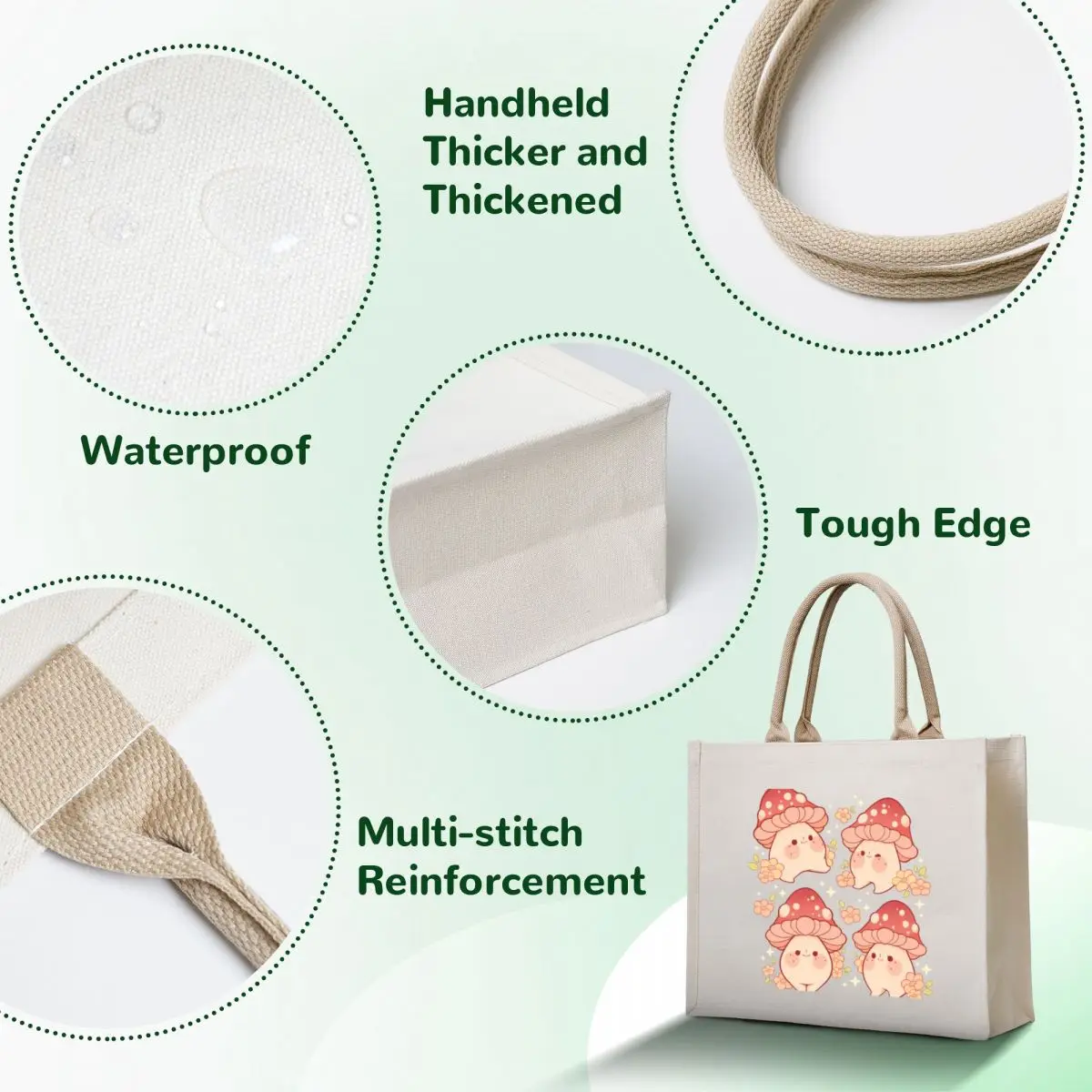 Розовые грибы и цветы с узором tote bag - Фотография_4