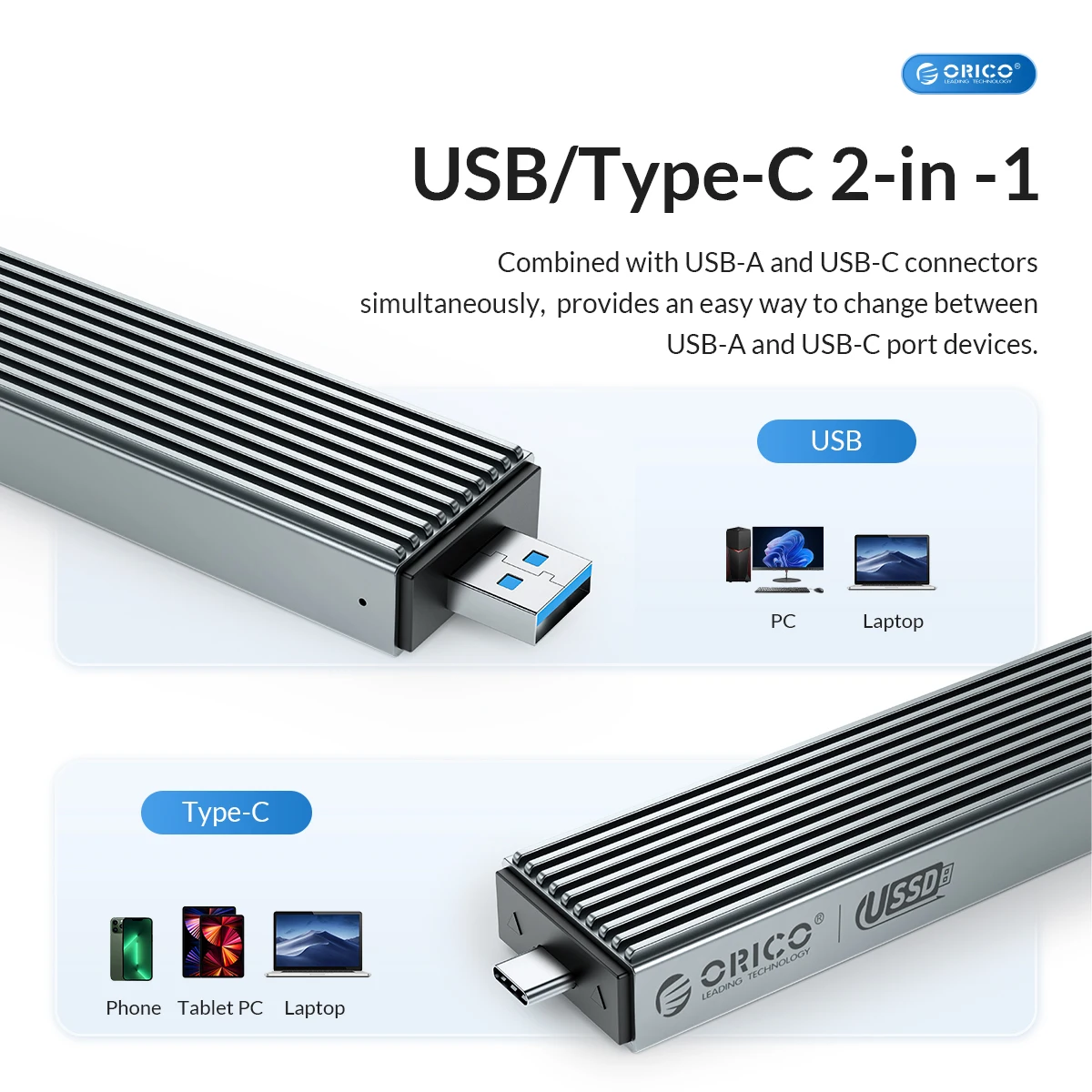 Orico 2 в 1 usb a type-c с двойным интерфейсом m - Фотография_3