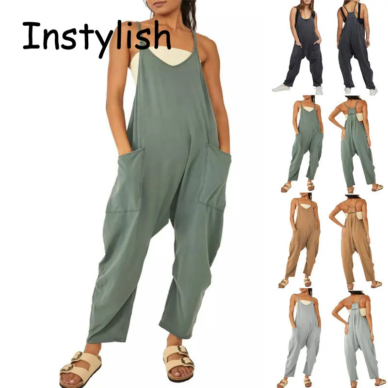 Женский повседневный комбинезон без рукавов на бретелях-спагетти