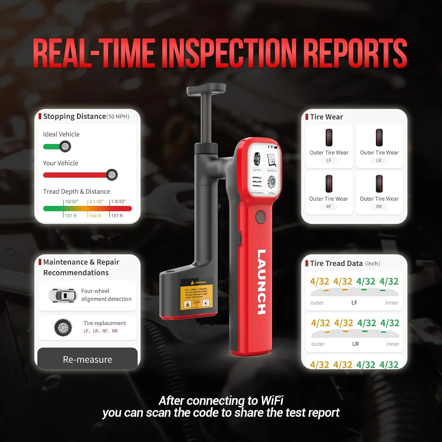 Launch x431htd180 ручной лазерный датчик глубины протектора tiretread 0 - Фотография_3