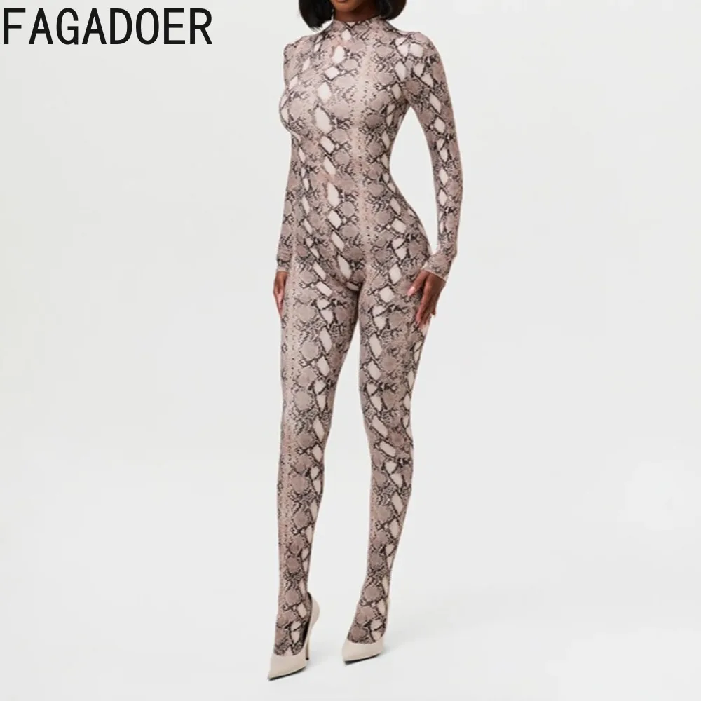 Fagadoer сексуальные облегающие комбинезоны с принтом питона - Фотография_2