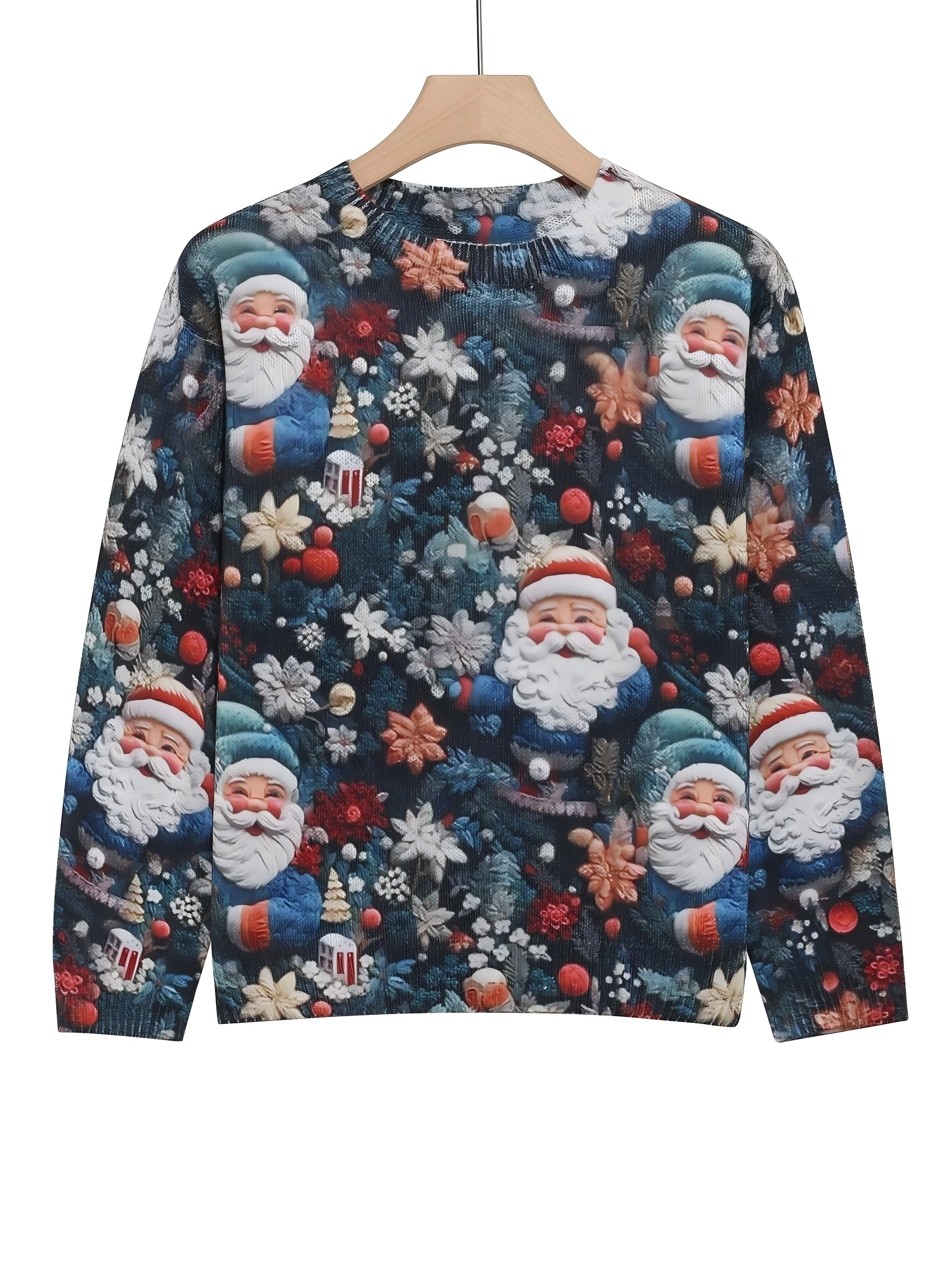 Женский вязаный свитер серого цвета с кроликом — пуловер с круглым вырезом - Фотография_2