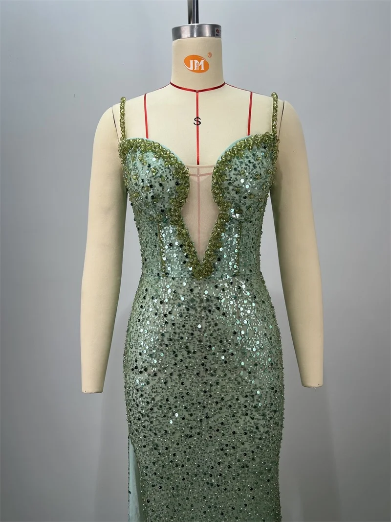 Luxury green women prom dress pearls - Фотография_4