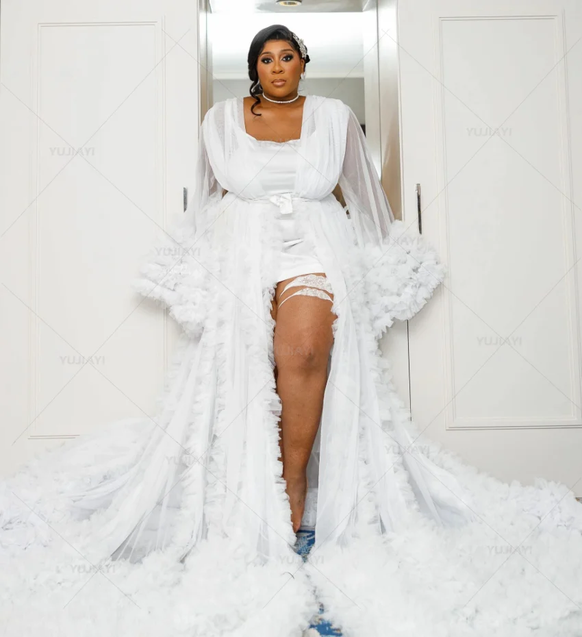 Тюлевые свадебные платья с длинным шлейфом для женщин - Фотография_2