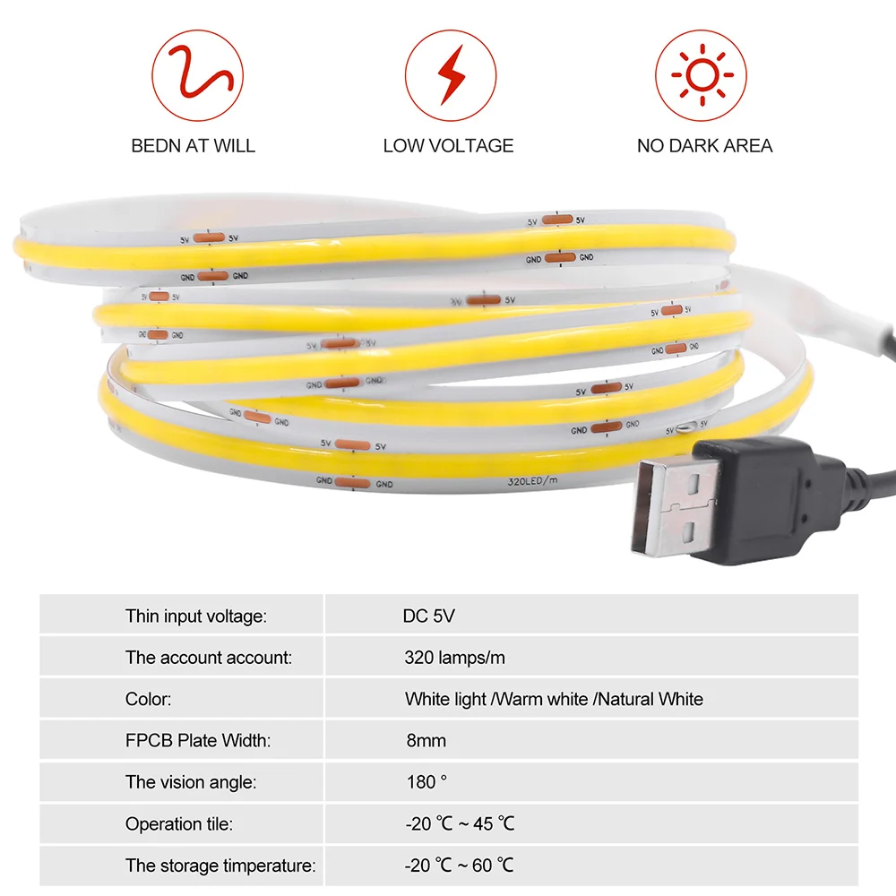 Новая 5 в usb cob strip light 320 - Фотография_2