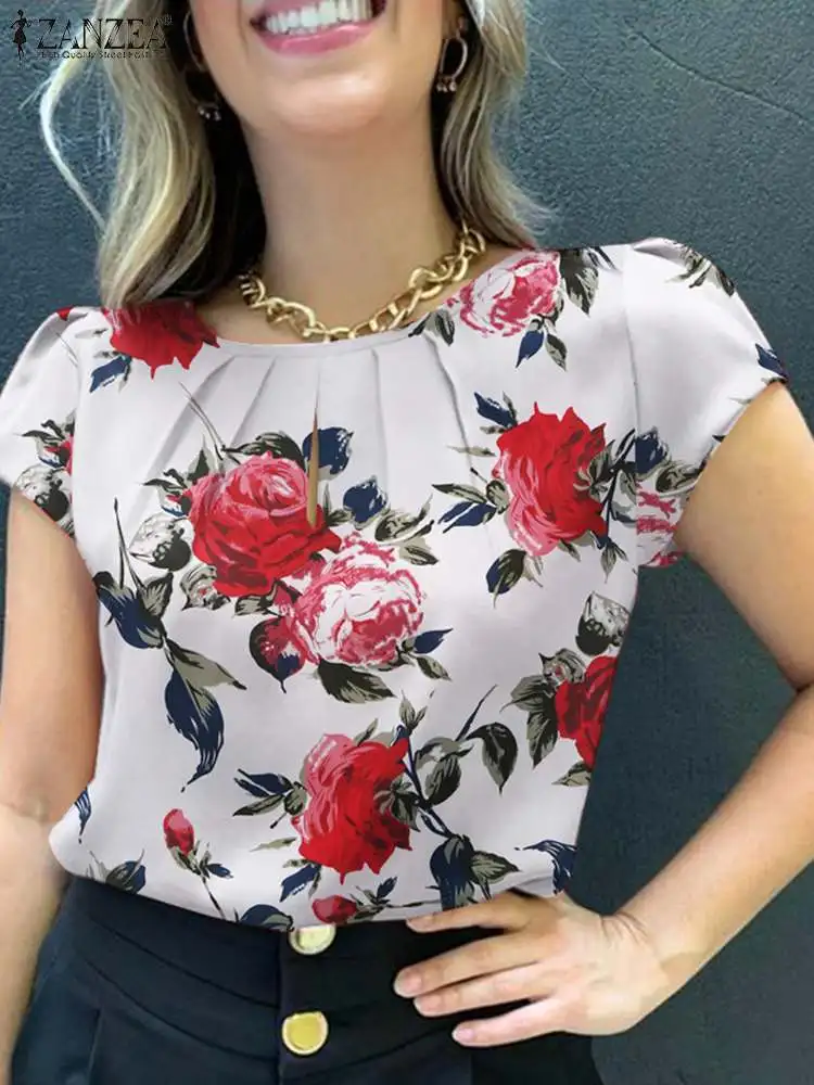 Zanzea, летняя богемная блузка с коротким рукавом и цветочным принтом - Фотография_5