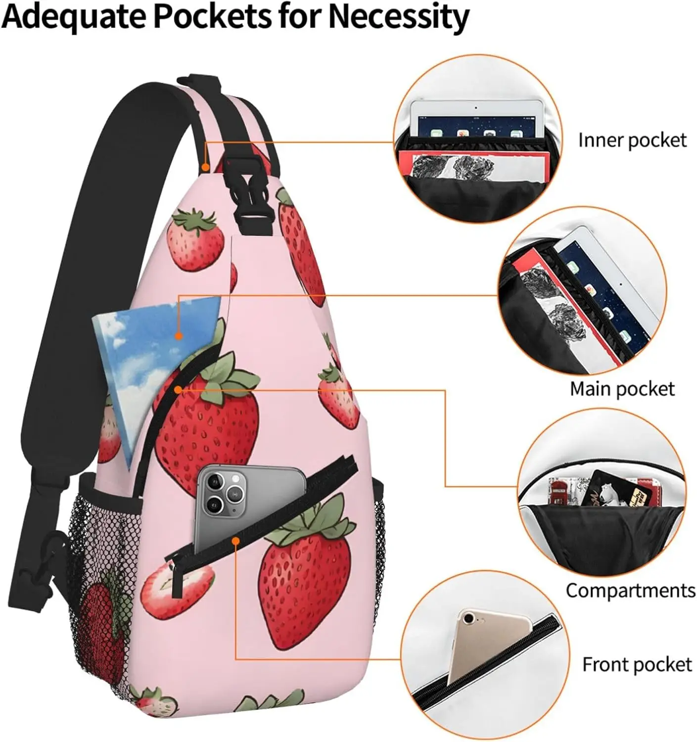 Нагрудная сумка через плечо с клубничным узором - Фотография_4