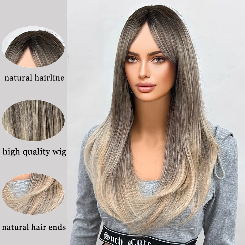 Длинный прямой синтетический парик с постепенным изменением - Фотография_3