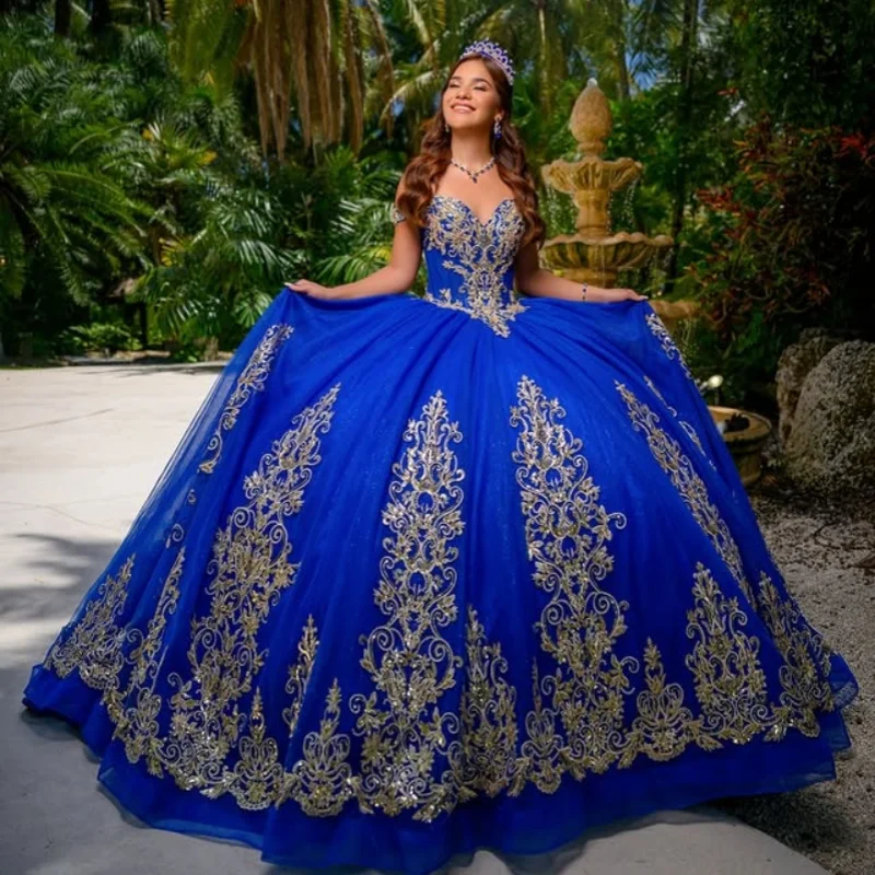 Королевское синее платье quinceanera с открытыми плечами
