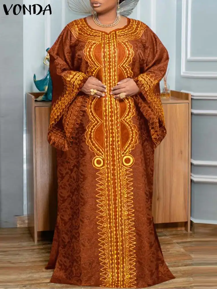 Женское длинное платье-макси с расклешенным рукавом