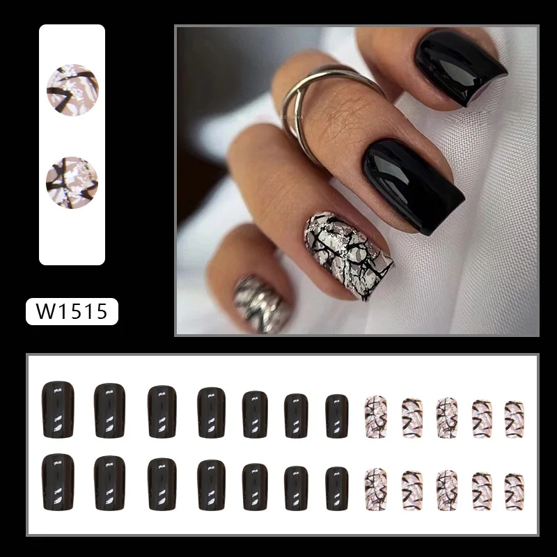 Черные акриловые ногти квадратные - Фотография_2