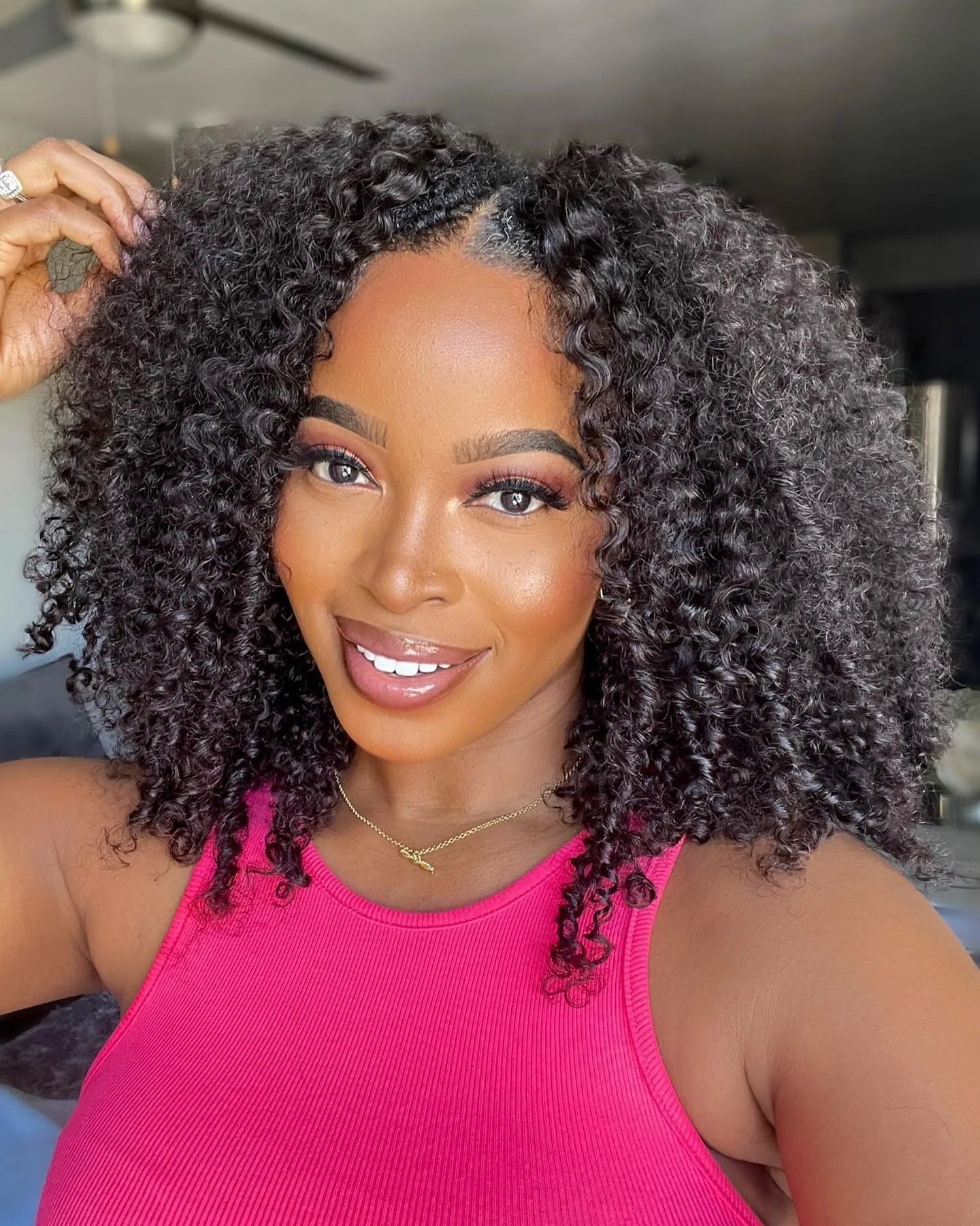 Kinky curly v part wig human hair - Фотография_3