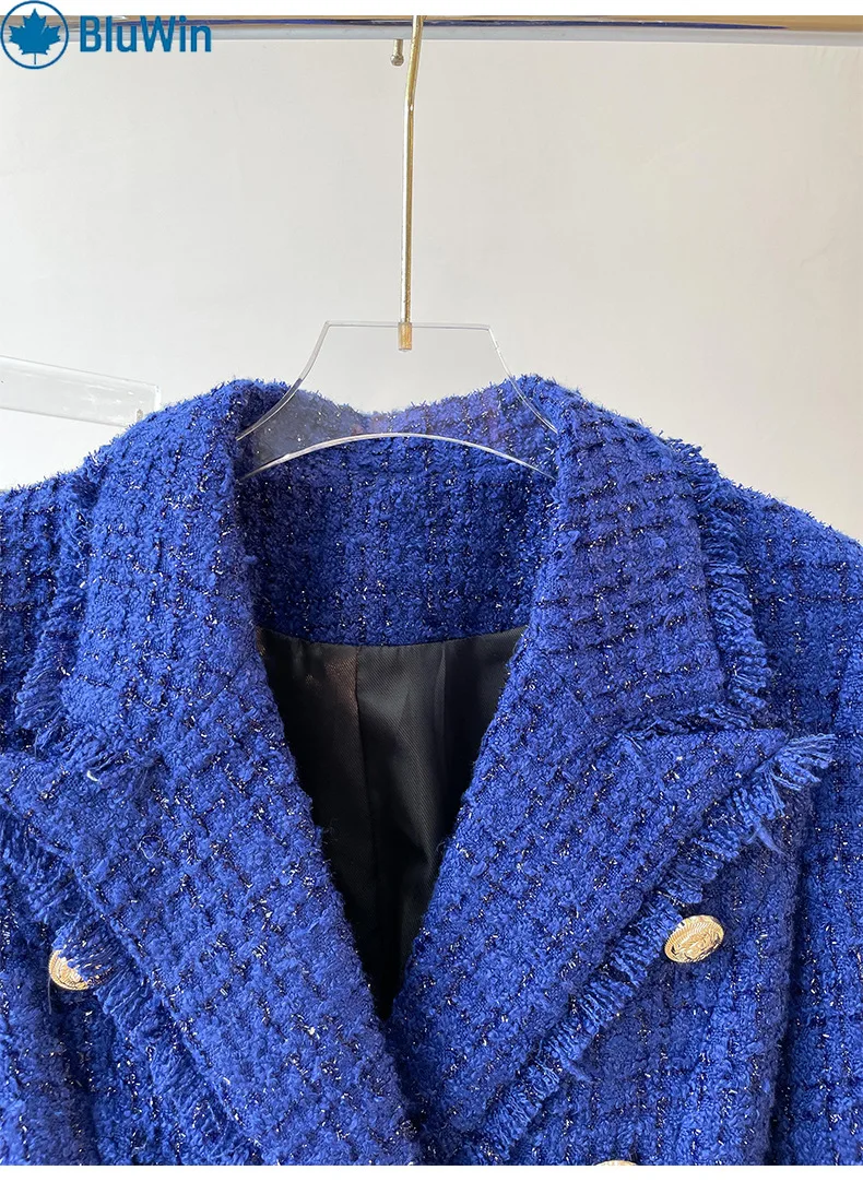 Urbanchic женский твидовый пиджак королевского синего цвета - Фотография_5