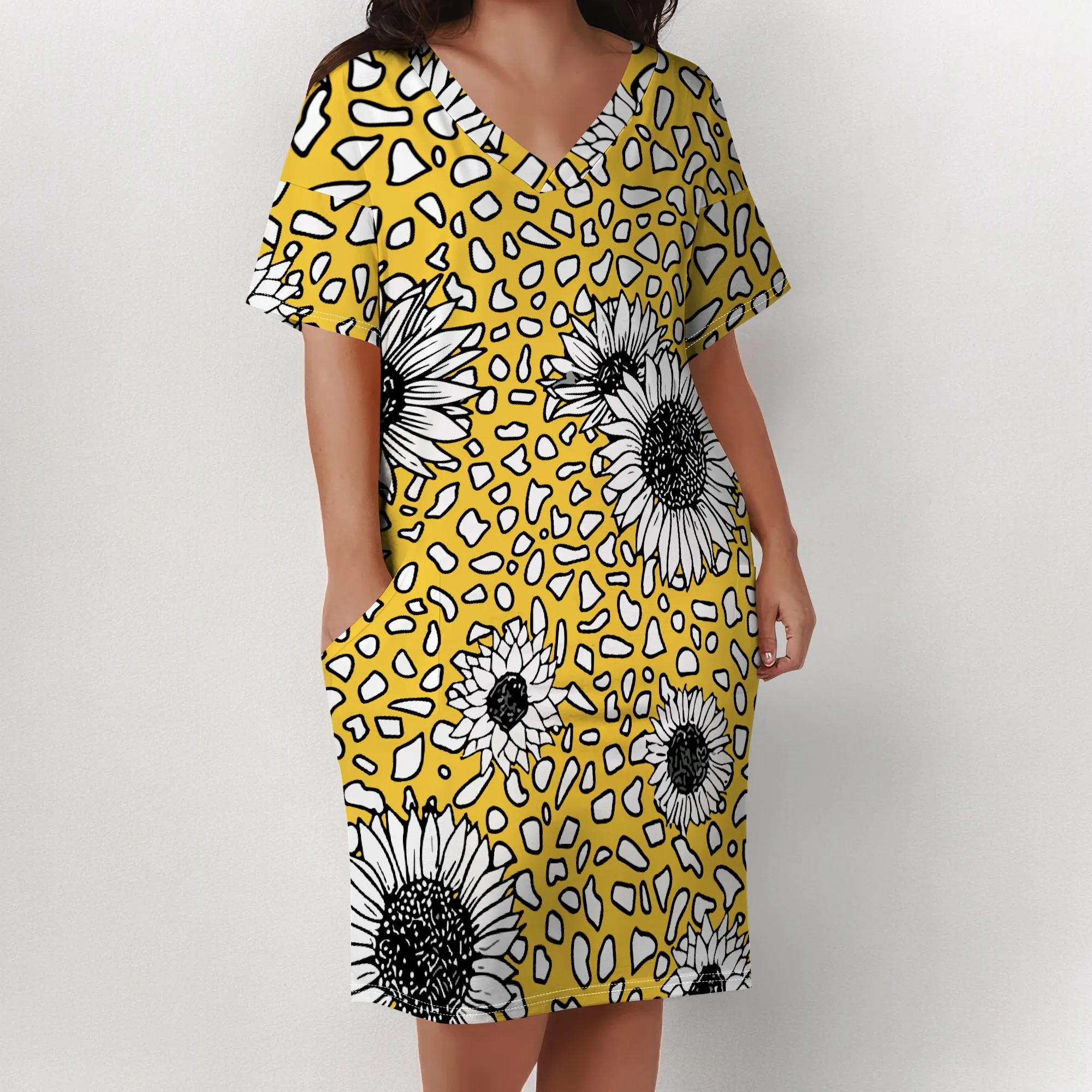 Платье больших размеров с леопардовым принтом подсолнуха для женщин - Фотография_3