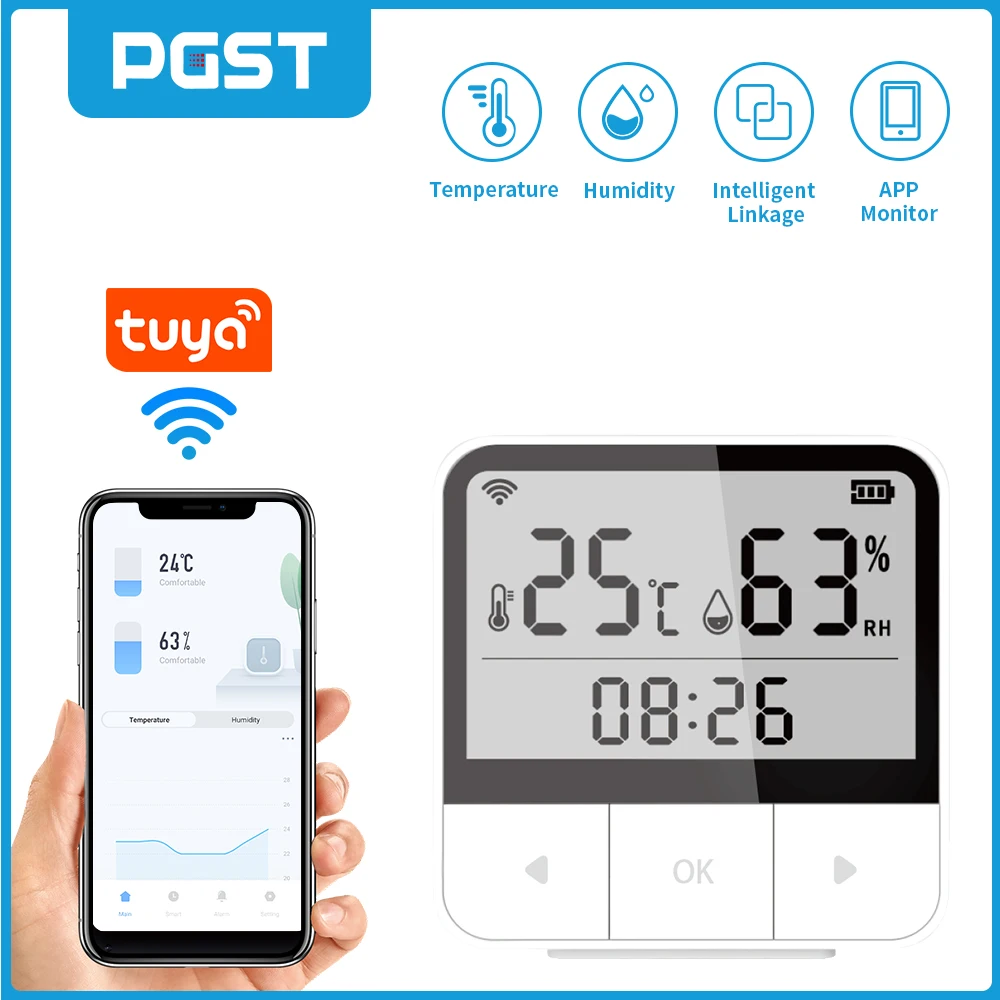 Датчик температуры и влажности pgst wi-fi tuya для smart life