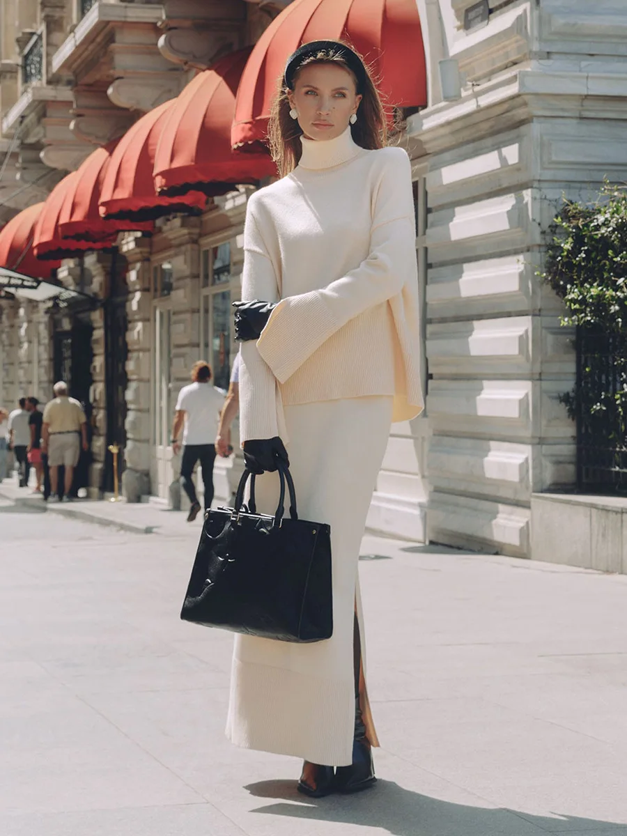 Женский зимний новый толстый вязаный комплект из 2 предметов - Фотография_6