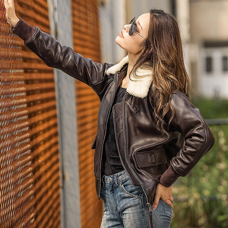 Темно-коричневая кожаная куртка g1 pilot - Фотография_5