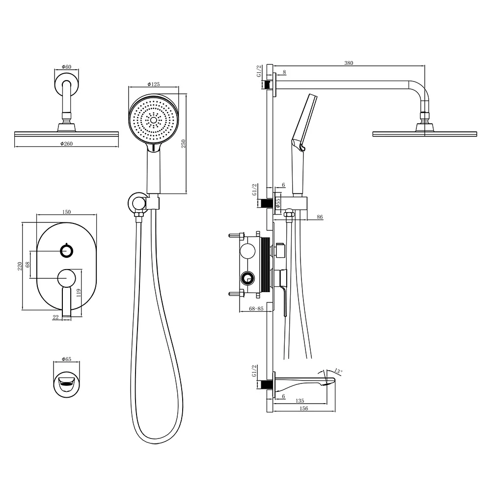 Высококачественная матовая черная скрытая душевая система с дождевым душем - Фотография_6