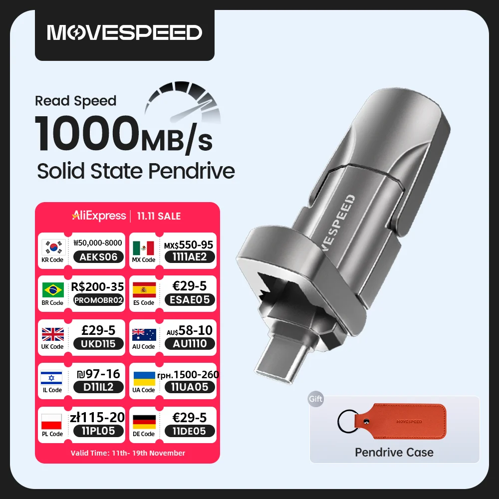 Твердотельный флэш-накопитель movespeed 1000 мб/с usb3.2 gen 2 type c