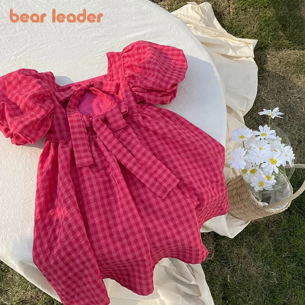 Розовое клетчатое платье с бантом bear leader