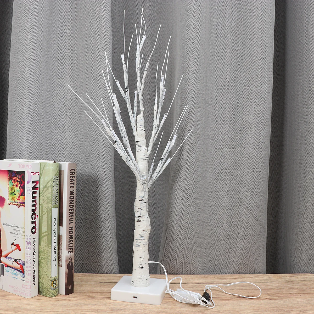 24 светодиода, белая березовая декоративная лампа на дереве - Фотография_6
