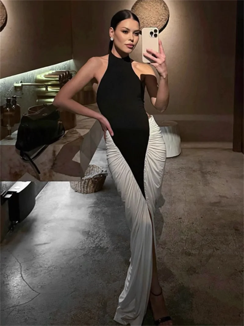 Черно-белое платье русалки для выпускного вечера