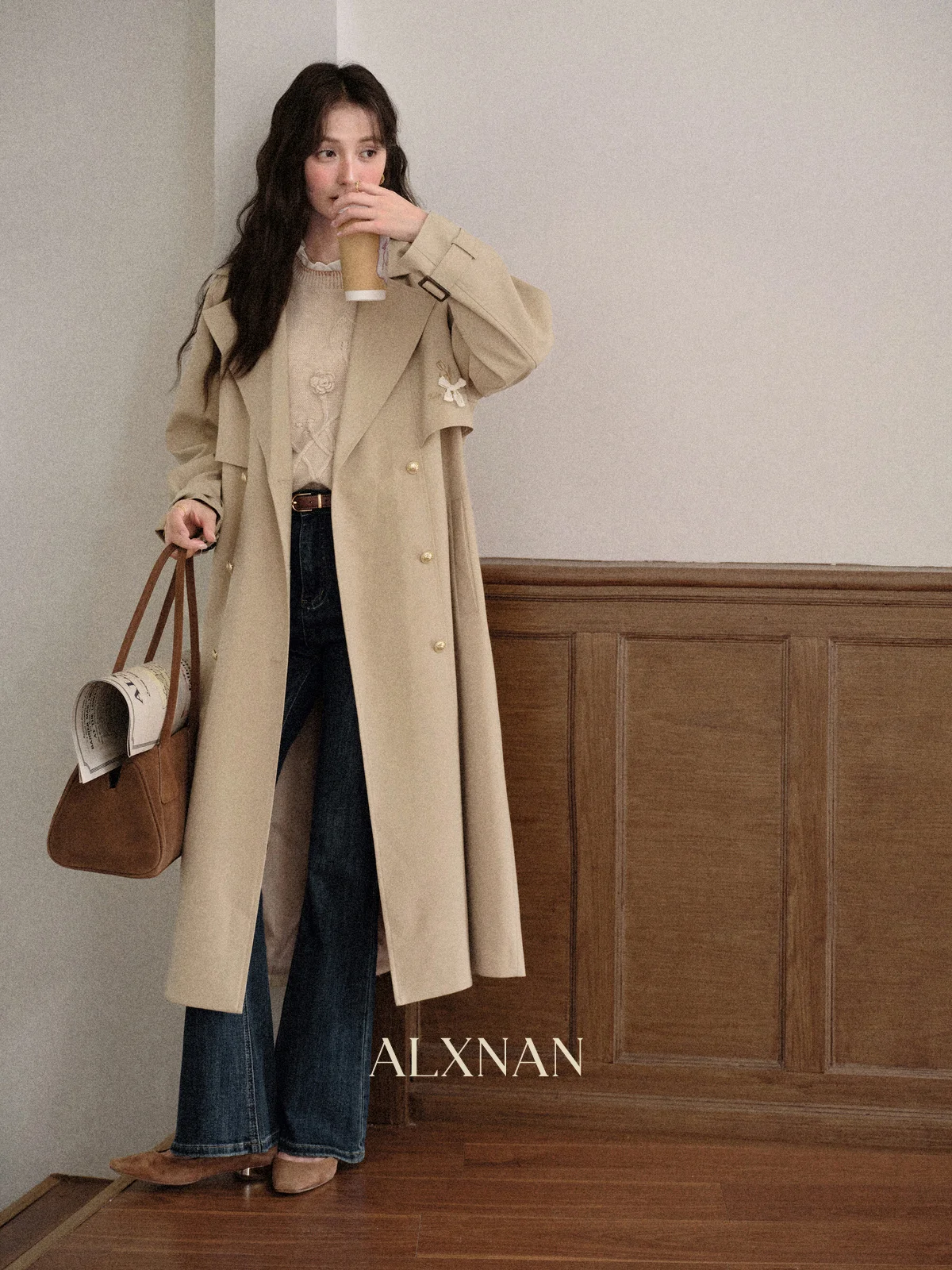 Alxnan винтажные синие расклешенные джинсы - Фотография_5