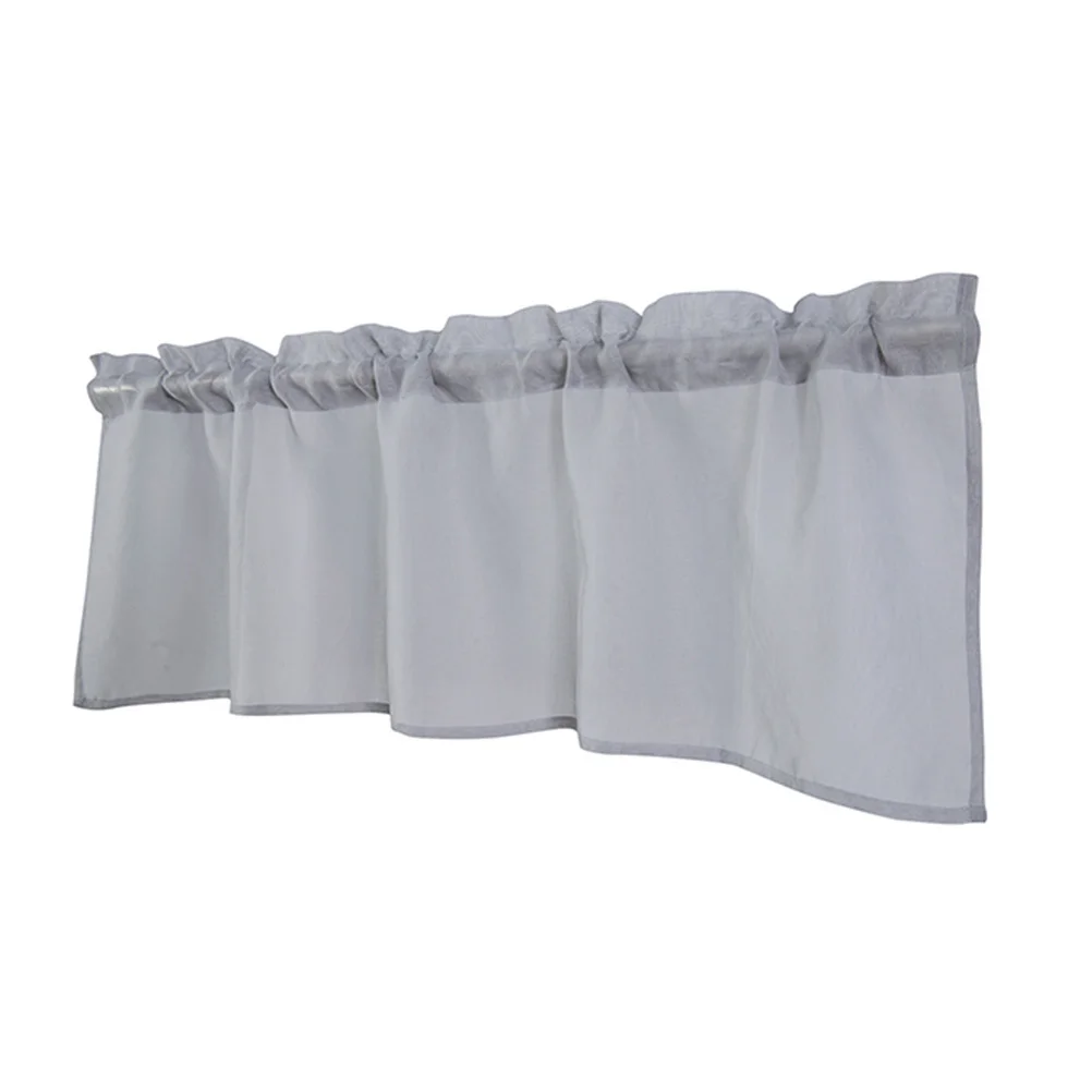 Короткая серая льняная прозрачная занавеска для кухни - Фотография_6