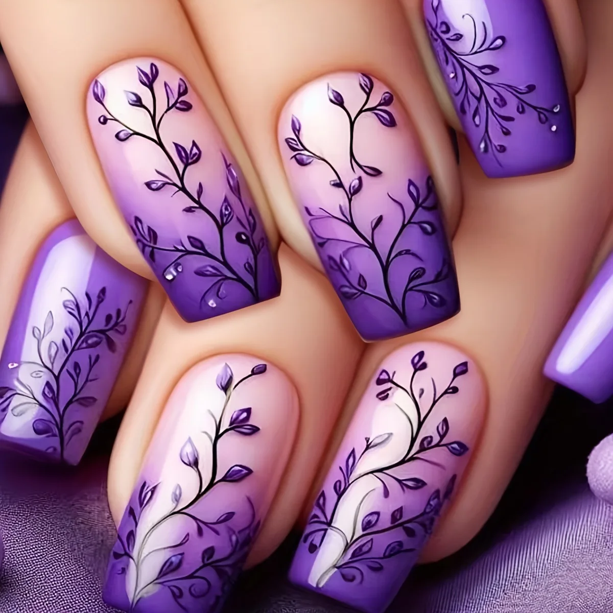 24pcs фиолетовые ногти цветочные - Фотография_4