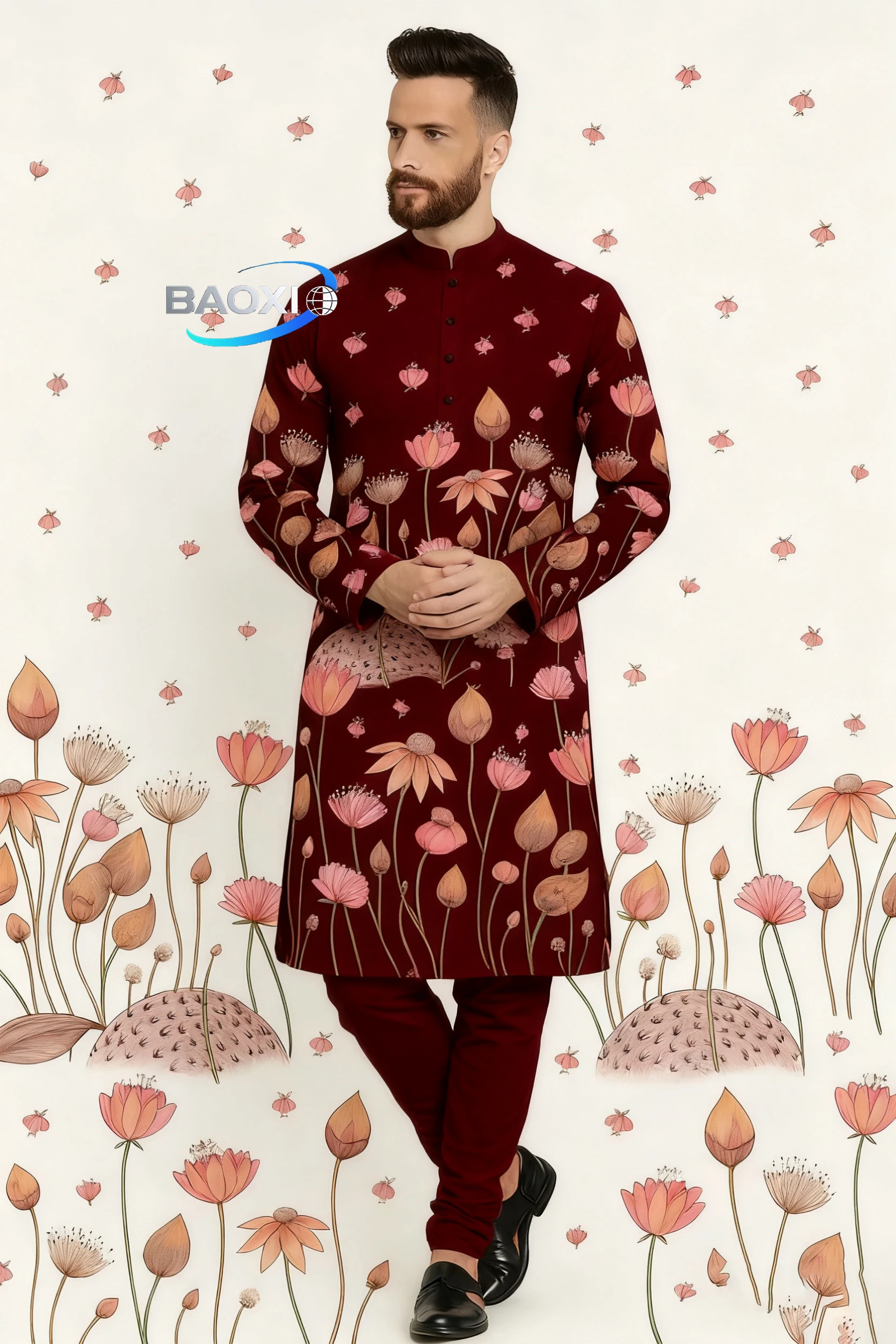 2026мужской длинный халат с принтом и различными узорами - Фотография_3