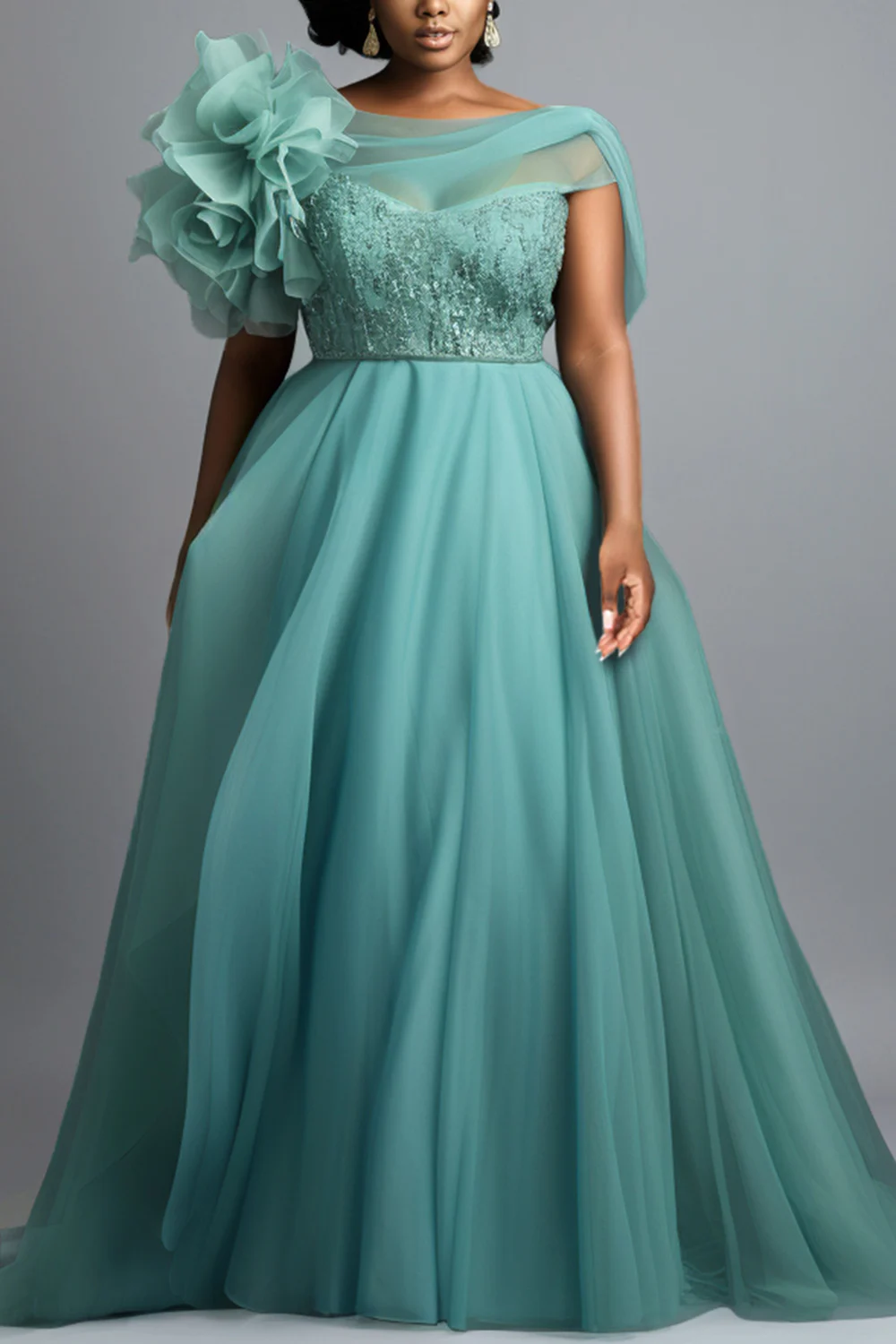 Плюс размер формальные шалфейно-зеленые - Фотография_3