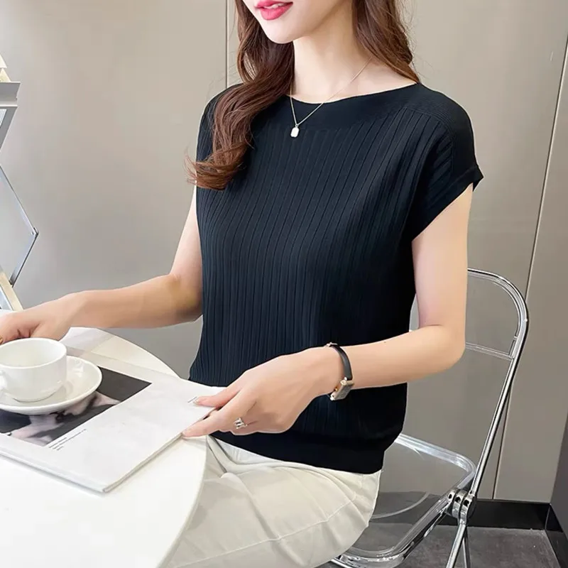 Blusas mujer de moda 2025verano вязаные топы с короткими рукавами - Фотография_3