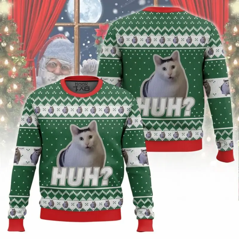 Huh cat meme рождественский уродливый