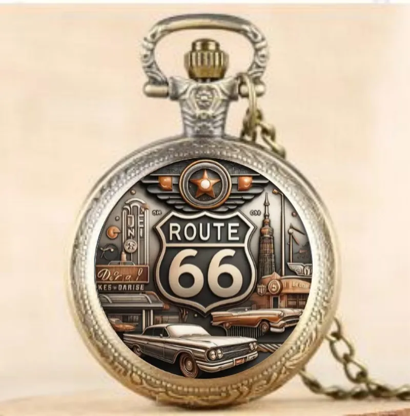 Винтажные карманные часы с узором route 66