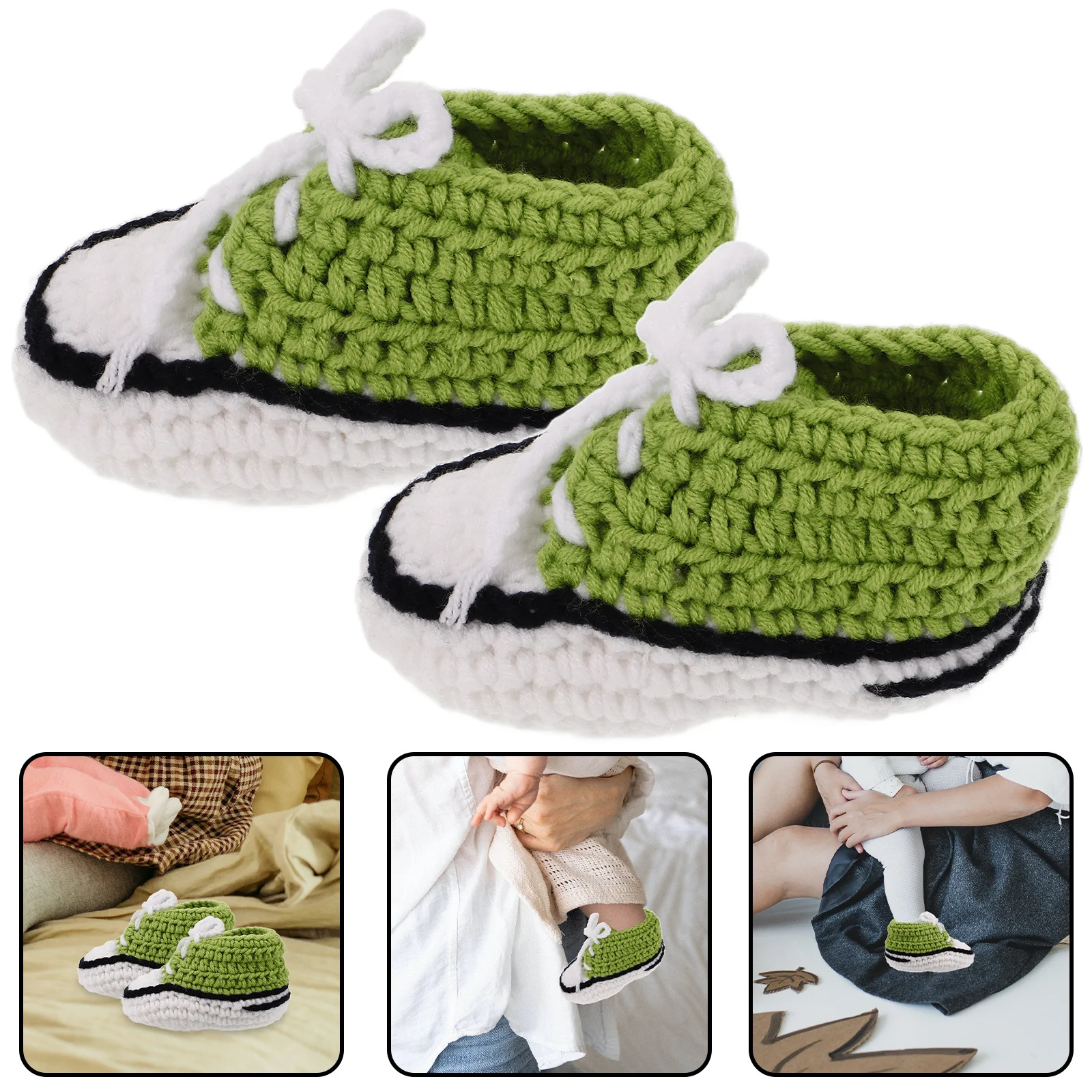 Зеленые детские вязаные крючком пинетки 10 см - Фотография_5