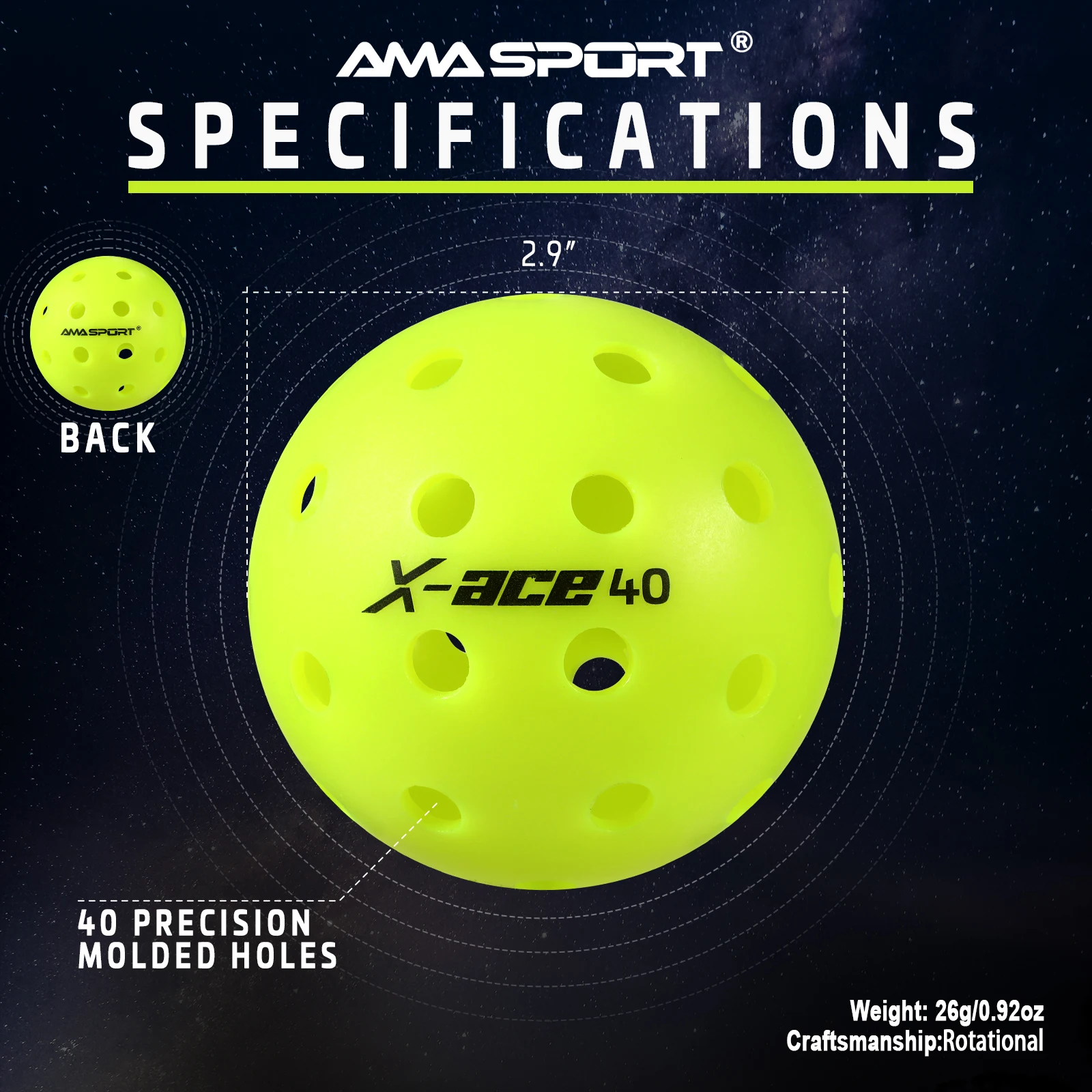 Ama sport x-ace pickleballs 40-луночные уличные шарики для пиклбола - Фотография_5