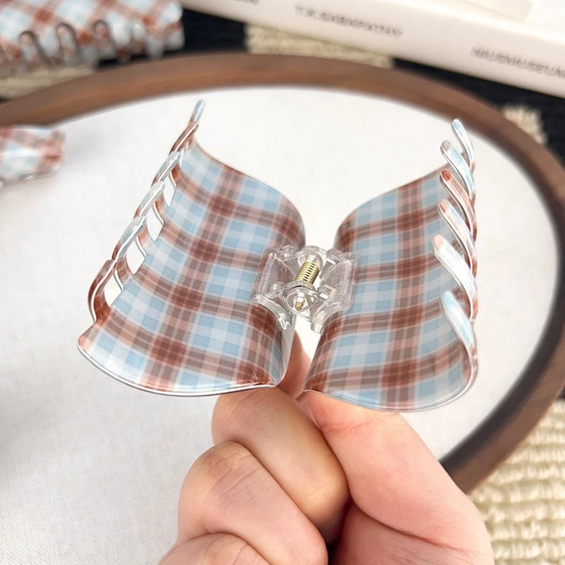 Новые 11 см большие коричнево-синие сетчатые заколки для волос - Фотография_5