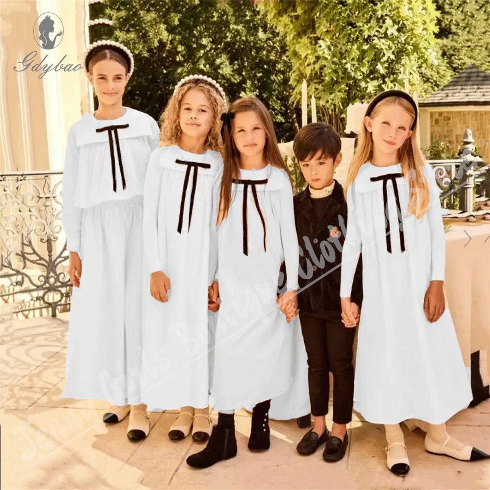 Элегантное черное платье с уздечкой для девочек с длинными рукавами - Фотография_2