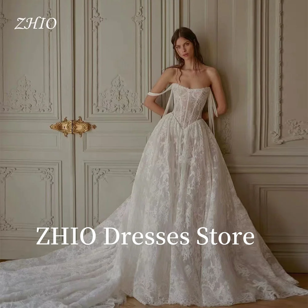 Zhio изысканное кружевное свадебное платье с открытыми плечами