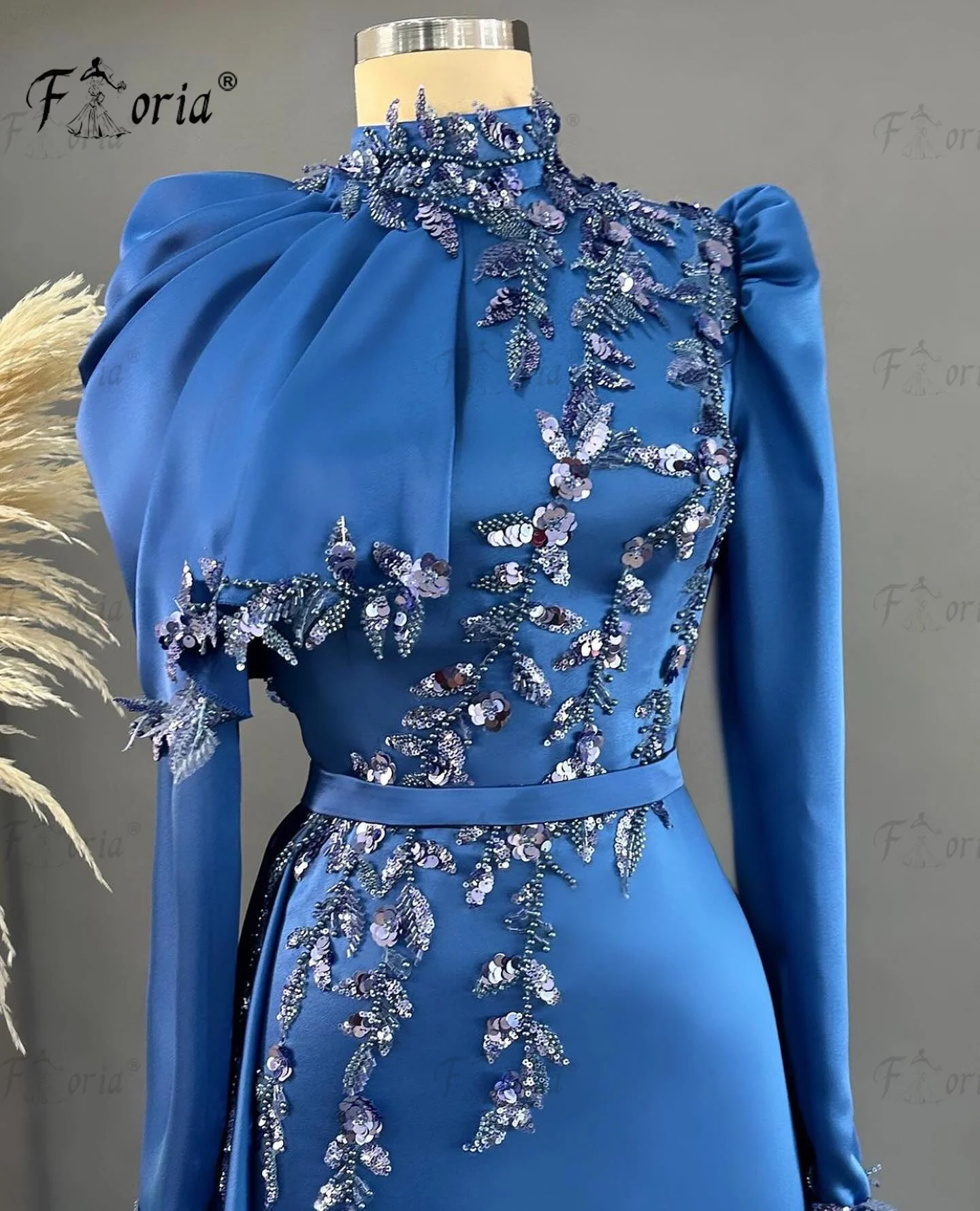 Женское вечернее платье aso ebi с длинными рукавами и бусинами - Фотография_2